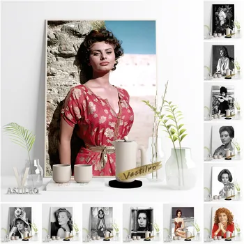 Sophia Loren Celebrity Vintage Poster Herečka Umenie Výtlačkov Film Star Black White Portrét Plátno Samolepky Na Stenu Retro Domova