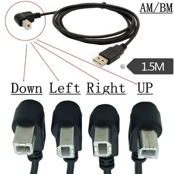 USB 2.0 A Samec na USB B Mužského Typu B BM Up&Down&Správny a Ľavý Uhol Tlačiareň, skener 90 stupňov, kábel 150cm BM Šikmého Kábel