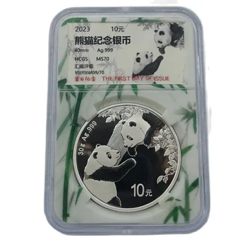 Čína 2023 Panda Strieborné Pamätné Mince 30 g Ag.999 10 Juanov HCGS 70
