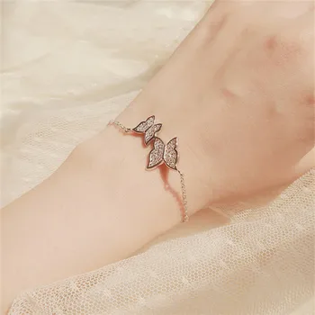 Móda kórejský Strieborná Farba Crysral Motýľ Kúzlo Náramok &Náramok Pre Ženy, Svadobné Šperky SL116