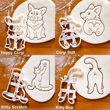 Pes, Mačka Tvar DIY Cookie Frézy Formy Roztomilý 3D Zvierat Kitty Biscuit Formy Pečenie Cookie Pečiatka Pečenie Nástroje pre Deti Deti
