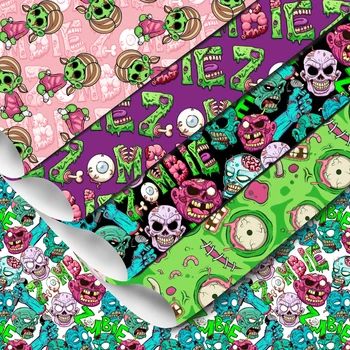 Halloween Motív Lebky Horor Dievčatá Série Faux Syntetickej Kože Listy DIY Pre Festival Domáce Dekorácie Hairbows Ručné Vinyl