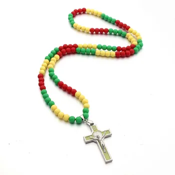 NOVÉ Jamajka Akrylové korálky ruženec korálkové Ježiš KRÍŽ drevený náhrdelník prívesok pre mužov a ženy, doprava zdarma