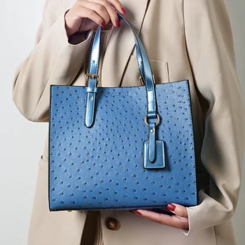 Luxusné Pu Kožené Kabelky pre Dámy Pštrosie Vzor Tote Bag 2022 Ženy Značky Veľké Messenger Taška Big Blue Bežné Taška cez Rameno