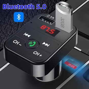 Auto Hands-free Bluetooth-compaitable 5.0 FM Vysielač Auto MP3 Modulátor Prehrávač Handsfree, Audio Prijímač, Duálny USB Rýchlo Nabíjačka,