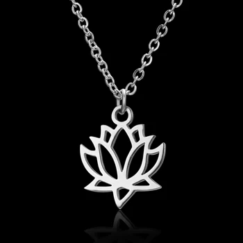 Rinhoo Módne Strieborná Farba Nerezová Oceľ Lotus Flower Tvar Prívesok Náhrdelník Jogy Čakra Náhrdelník Pre Ženy Šperky Darček