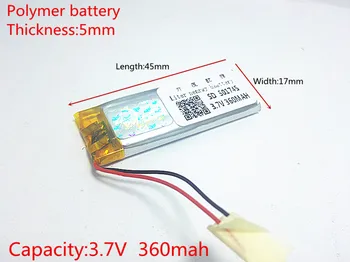 3,7 V 360mAh 501745 Lithium Polymer Li-Po li ion Nabíjateľnú Batériu buniek Pre Mp3 MP4 MP5 GPS