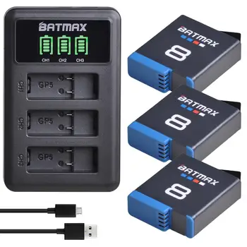 Batmax Dekódované pre GoPro 8 GoPro hero 8 batérie +LED USB 3 Sloty Nabíjačku so Typu C port pre Gopro hero 8 Akciu, Fotoaparát