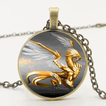 Western Shenlong Striebro-okrídlený Golden Dragon Prívesok Náhrdelník Šperkov Náhrdelník Poslať Priateľovi Darček Fotografia nastavená ako Súkromná, Aby
