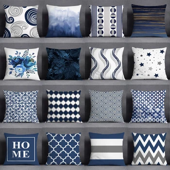 Modrá Sivá Geometrický Vzor Dekoratívne Vankúše Polyester Vankúš Obliečka Na Vankúš Sofa Vankúše Dekorácie Domova