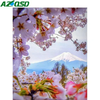 AZQSD Diamond Výšivky Sakura Kvet detskej Izby, Dekorácie Mozaiky Horskej Krajiny Cross Stitch Plavidlá Kit Nový Príchod