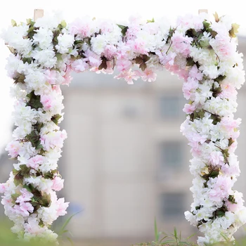Sakura Umelého Hodvábu Kvetov Veniec Cherry Blossom Ivy Falošné Viniča Domov Záhrada Svadobné Stenu Oblúky Pozadie Dekor Usporiadanie
