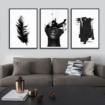 Moderné Abstraktné Maliarske Plátno Čierna a Biela Art Plagáty Pierko Obrázkov Vytlačí Nordic Stenu Decor Obrazy pre Obývacia Izba