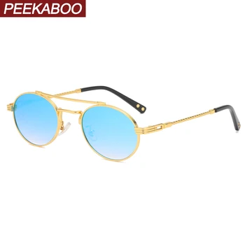 Peekaboo zelená modrá zrkadlo slnečné okuliare pre mužov dvojitý most retro štýl okrúhle slnečné okuliare pre ženy full metal uv400 darčekové predmety