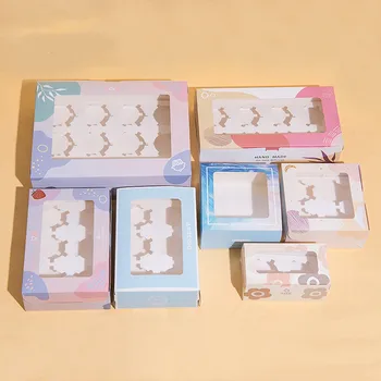 10pcs kórejský Papier Cup Cake Box 2/4/6/12 Mriežky Transparentné Okno Muffin Cookies Pečenie Boxy