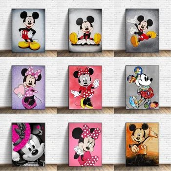 Karikatúr Disney Mickey Mouse Plátno na Maľovanie Domova Plagáty Mickey a Minnie Tlač Múr Umenia pre Deti Miestnosti Dekorácie