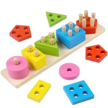 Montessori Drevené Vzdelávacie Predškolského Batoľa Hračky Dieťa Tvar, Farbu, Triedenie Blok Puzzle pre Chlapcov, Dievčatá 1 2 3 Stohovanie Hračky
