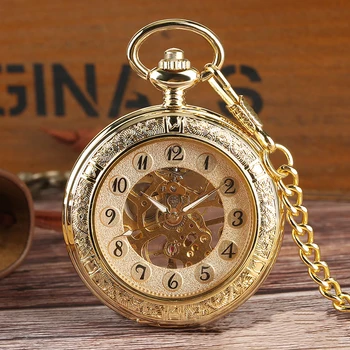 Mechanické hodinky zlaté transparentné lupu čipky arabčina doslovný ručné mechanické vreckové hodinky 005