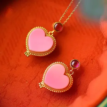 Trojrozmerný dizajn antické zlato vyhotovením duté vykladané ružová láska náhrdelník s príveskom, nádherné sweet lady šperky