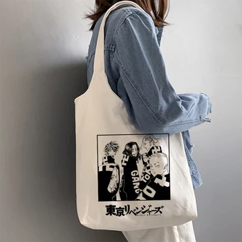 90. rokov Tokio Revengers Nákupní Taška Grafické Tote Shopper Taška Ženy Plátno Taška cez Rameno Žena Ulzzang Zábavné Eco Veľká-kapacita