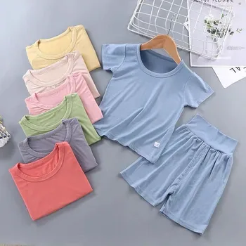 2021 Deti Pyžamo Set Baby Girl Chlapci Farbou Ležérne Oblečenie Kostým Krátky Rukáv Deti Sleepwear Pyžamo Sady