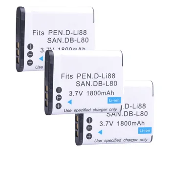D-Li88 DB-L80 Batérie Pentax Optio P70, P80, W90, WS80, pre Sanyo Xacti VW VBX070 X1220, X1250, X1400 pre Panasonic HXDC1,