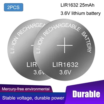 2 KS 3.6 V LIR1632 Nabíjateľná Batéria Lítium-Tlačidlo, Zabudovaný gombíkovej Batérie Hodinky Buniek LIR 1632 Nahrádza CR1632