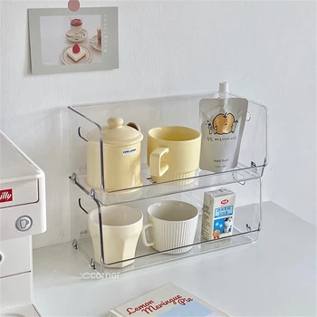 In Transparentné Plochy Organizátor Úložný Box Možno Vrstviť Rack Kuchyňa Úložný Box Kozmetika Parfumy Watercup Ploche Rack