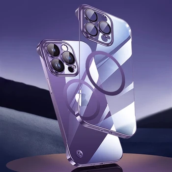 Luxusné Lode Frameless Tenké Magnetické Pre Magsafe puzdro Pre iPhone 14 Dec 12 13 Pro Max Bezdrôtové Nabíjanie Jasné, Slim PC Kryt