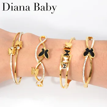 Diana Baby Módy Klasické Motýľ Z Nehrdzavejúcej Ocele Zlatá Farba Náramok Dievča Žien Vysoko Kvalitné Šperky Výročie Strany Darček