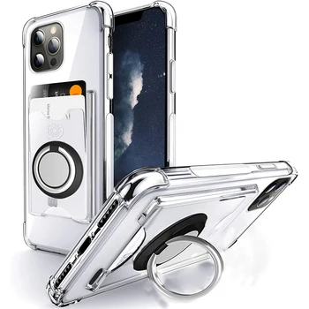 Prst Prsteň Shockproof Mäkké TPU Zadný Kryt S Card Prípade iPhone13 12 Mini 11 Pro SE 2. 2020 Max X XR XS 5 6 7 8 Plus