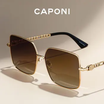 CAPONI Brown Gradient Polarizované slnečné Okuliare Luxusné Dizajnér UV400 Okuliare na Slnko Nadrozmerné Štýle Gold Rám Odtiene Pre Ženy CP21026