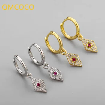 QMCOCO kórejský Kreatívny Dizajn Red Zirkón Kosoštvorec Náušnice Ženy, Strieborná Farba Módny Trend Svadobné Šperky Príslušenstvo