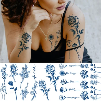 Šťava Trvalé Vodotesné Dočasné Tetovanie Nálepky Ruže Kvet, Hviezdna Daisy Flash Tetovanie Roztomilý Falošné Tatto Ženy Body Art Sexy Dievčatá