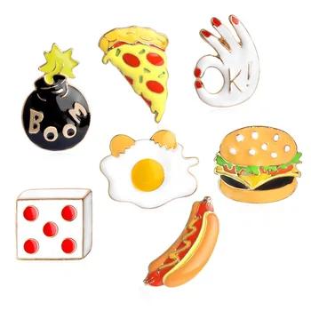 Nový Smalt Hamburger pizza hot dog vajcia Tvorivé Krásne borovíc para ropa dekorácie Pripnúť odznak odznak pre batoh Cartoon XZ180-NA